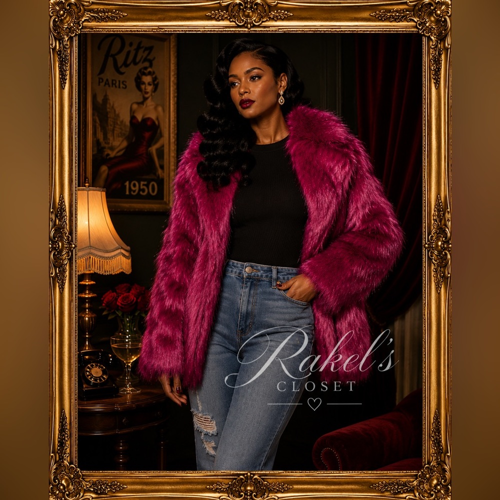 Step into luxury and warmth with our Purple/Pink Faux Oversized Coat 💜💖.